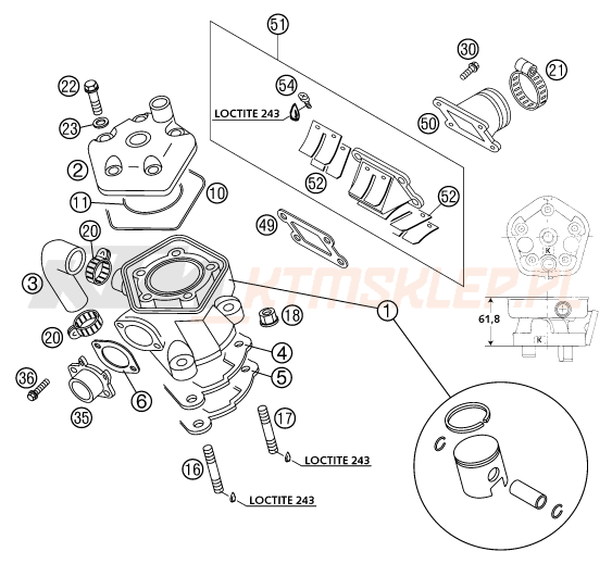 Schemat "cylinder, głowica" do KTM 65 SX
