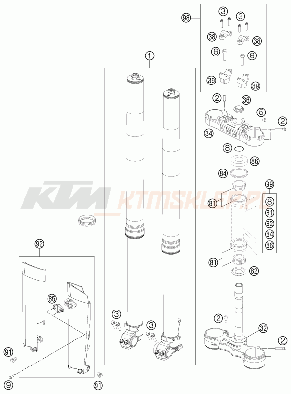 Schemat "przód amortyzatory, półki zawieszenia" do KTM 350 EXC-F