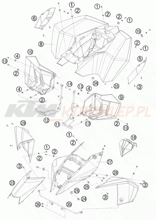 Schemat "czasza, błotniki" do KTM 525 XC ATV