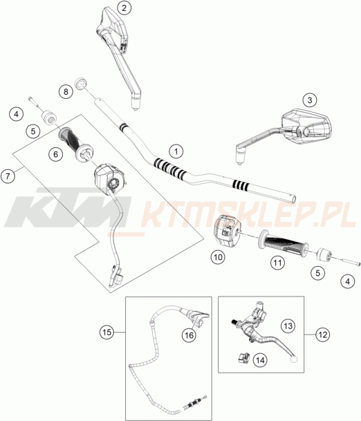 Schemat "kierownica i osprzęt" do KTM 390 DUKE, blue