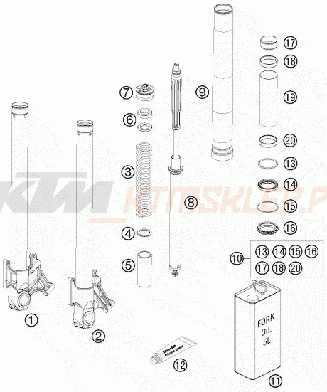 Schemat "przód amortyzatory spis części" do KTM 990 SUPER DUKE BLACK