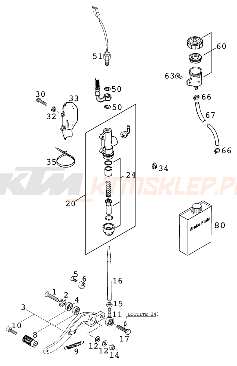 Schemat "tył hamulec - pompa" do KTM 640 DUKE II
