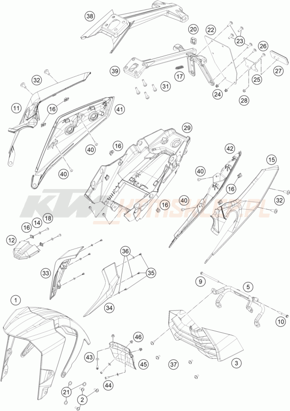 Schemat "czasza, błotniki" do KTM 200 DUKE, grey, ABS