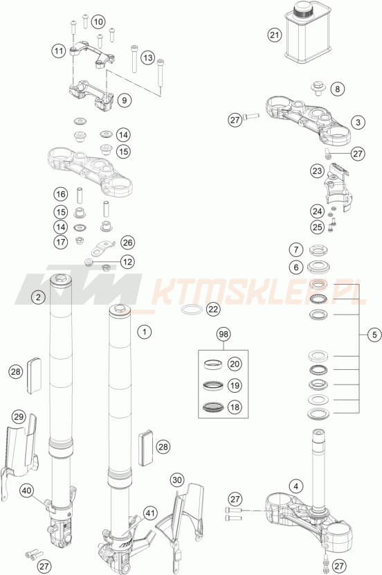 Schemat "przód amortyzatory, półki zawieszenia" do KTM 250 DUKE 2