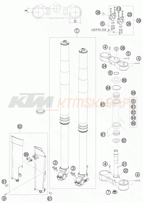 Schemat "przód amortyzatory, półki zawieszenia" do KTM 250 EXC-F SIX DAYS