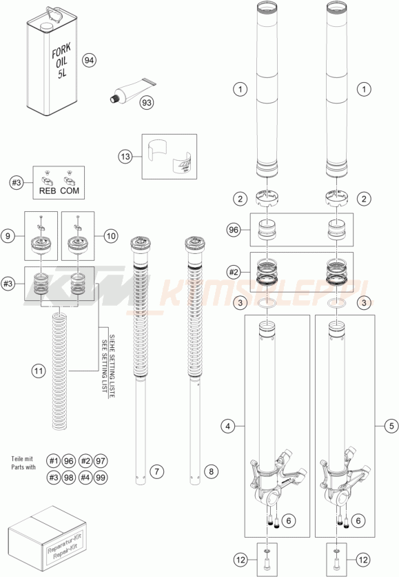 Schemat "przód amortyzatory spis części" do KTM 890 Duke R