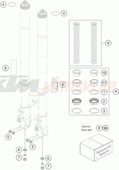 Schemat "przód amortyzatory spis części" do KTM RC4 R