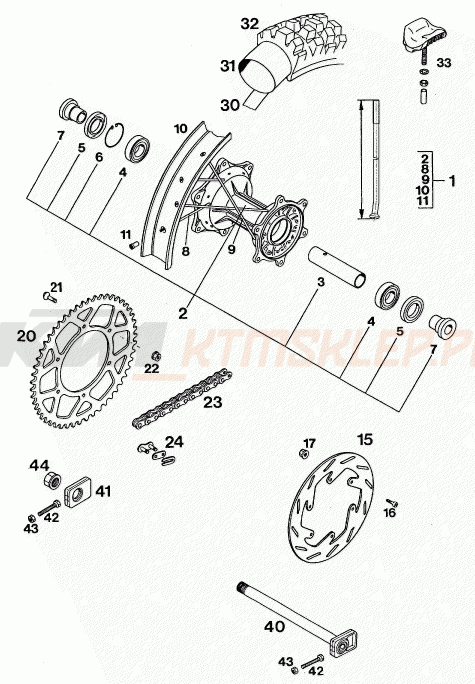 Schemat "koło tył" do KTM 400 EXC WP