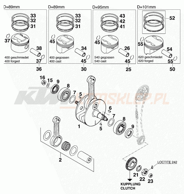 Schemat "wał korbowy, tłok" do KTM 400 SX