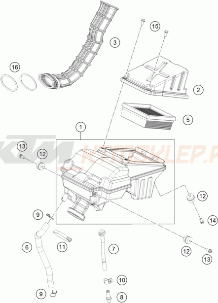 Schemat "filtr powietrza" do KTM RC 200 W/O ABS