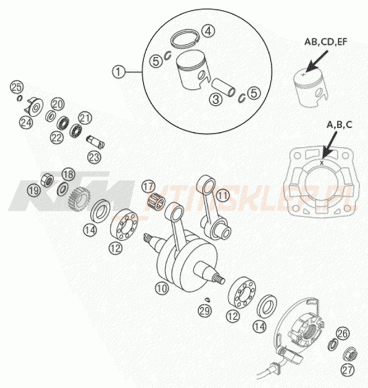 Schemat "wał korbowy, tłok" do KTM 65 SX