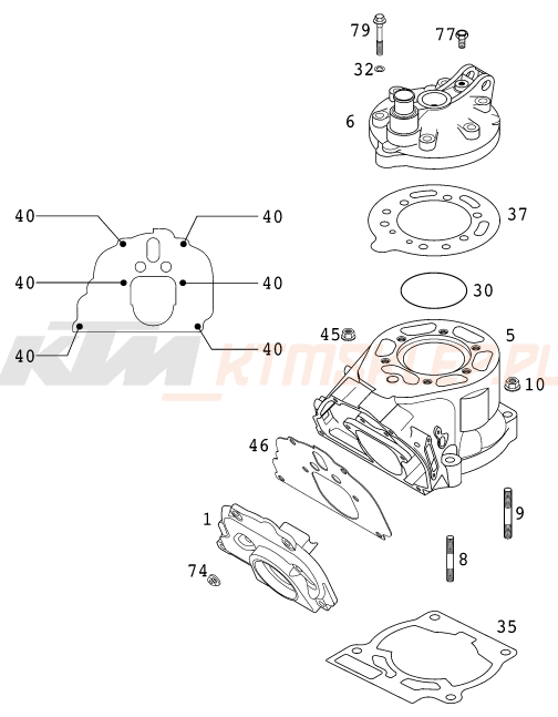 Schemat "cylinder, głowica" do KTM 125 SUPERMOTO 80