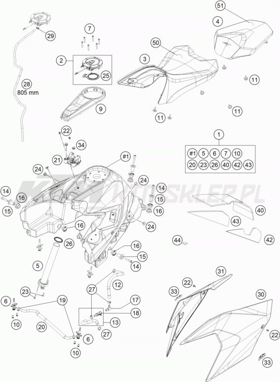 Schemat "TANK, SEAT" do KTM 1290 SUPER DUKE GT