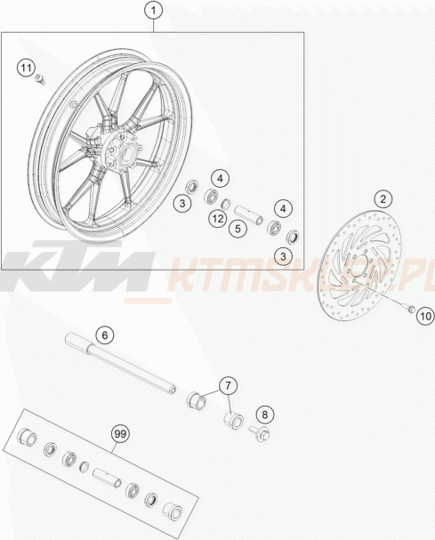 Schemat "koło przód" do KTM 200 DUKE WH. W/O ABS
