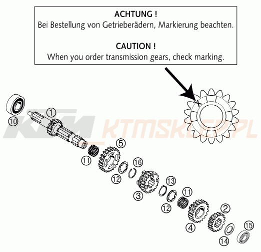 Schemat "TRANSMISSION I - MAIN SHAFT" do KTM 300 EXC SIX-DAYS