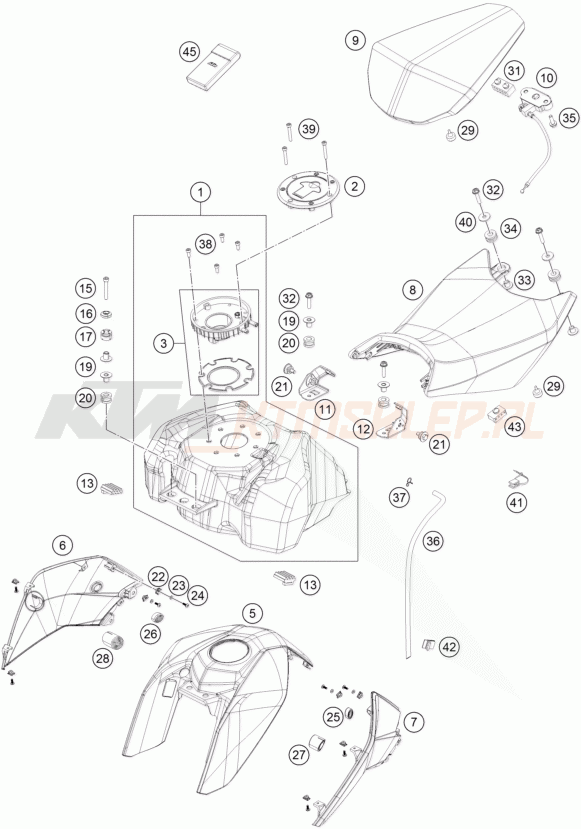 Schemat "TANK, SEAT" do KTM 390 DUKE ABS BAJAJ