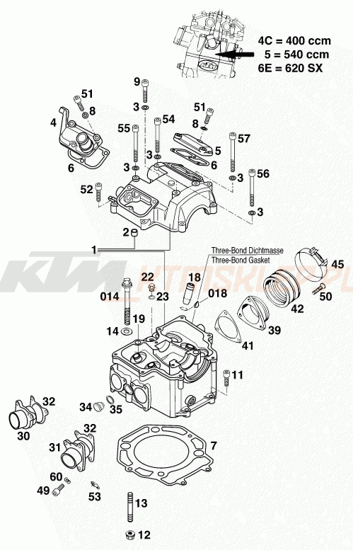 Schemat "głowica" do KTM 400 SX-C 20kW