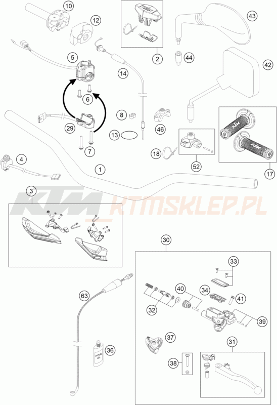 Schemat "kierownica i osprzęt" do KTM 200 EXC