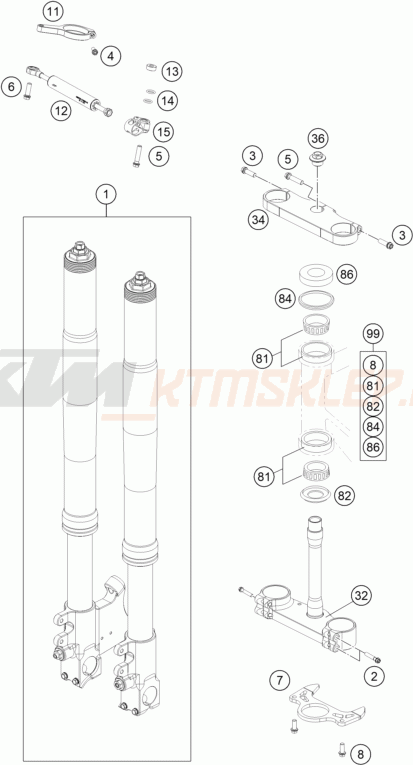 Schemat "przód amortyzatory, półki zawieszenia" do KTM RC4 R