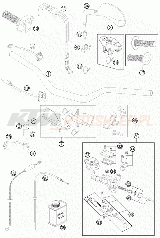 Schemat "kierownica i osprzęt" do KTM 250 EXC-F