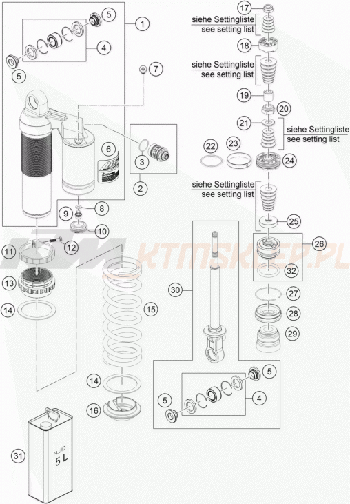Schemat "amortyzator tył spis części" do KTM 85 SXS 19/16