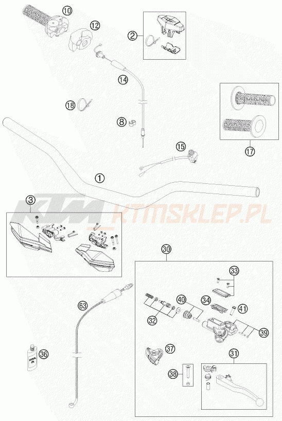 Schemat "kierownica i osprzęt" do KTM 200 XC-W