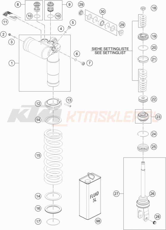 Schemat "amortyzator tył spis części" do KTM 450 RALLY Factory Replica