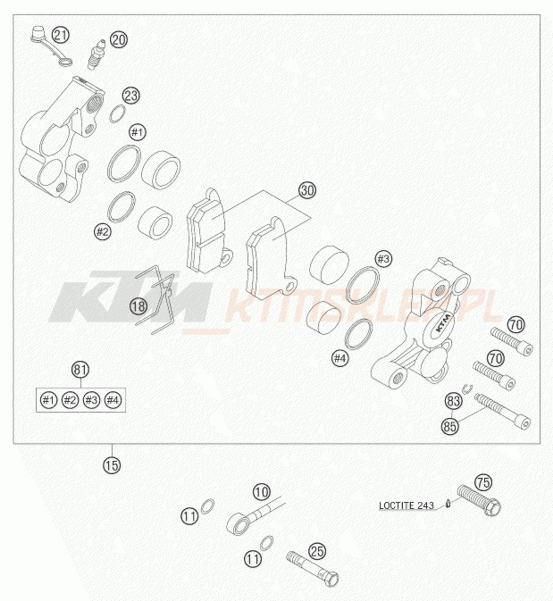 Schemat "zacisk hamulcowy + tarcza przód" do KTM 65 SX