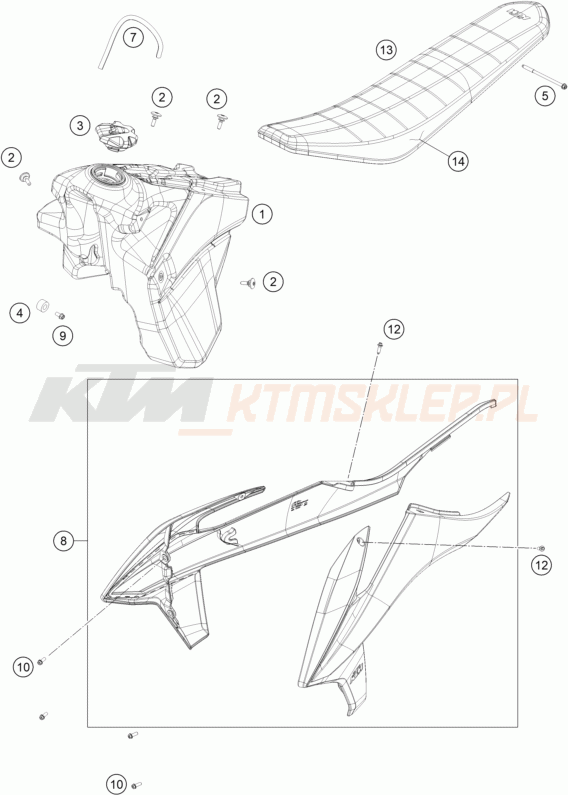 Schemat "TANK, SEAT" do KTM 150 EXC