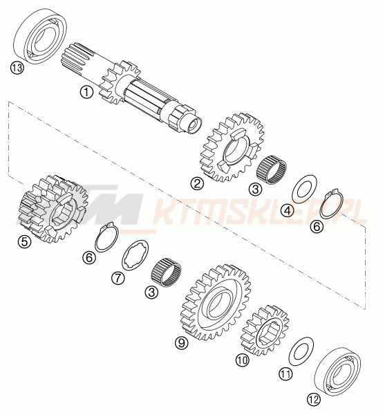 Schemat "TRANSMISSION I - MAIN SHAFT" do KTM 400 SX RACING