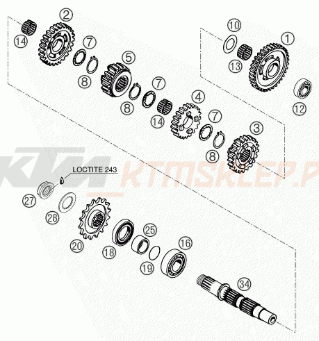 Schemat "skrzynia biegów - wałek zdawczy" do KTM 660 SMC