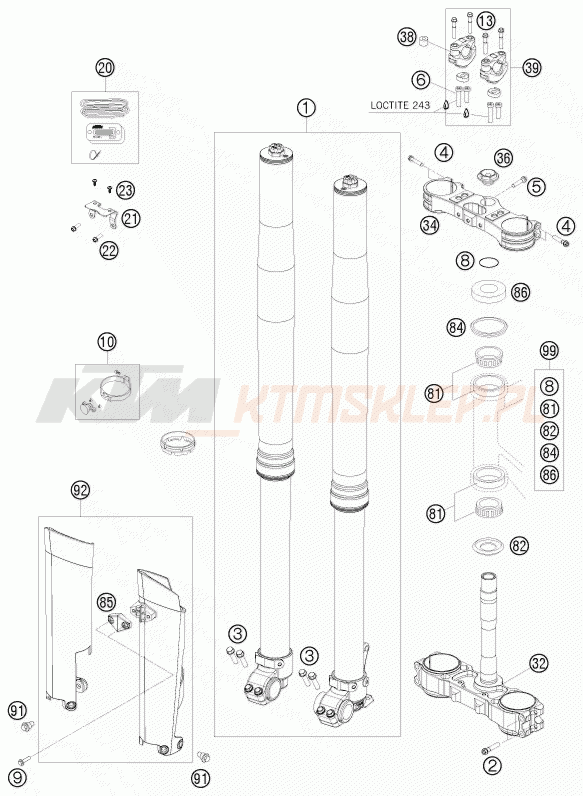 Schemat "przód amortyzatory, półki zawieszenia" do KTM 450 SX-F FACT.REPL.NAGL
