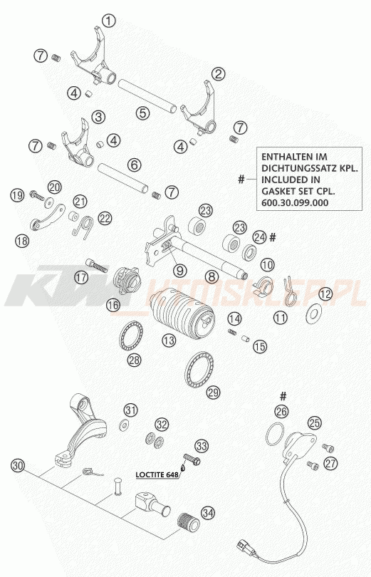 Schemat "skrzynia biegów-automat zmieniający " do KTM 950 ADVENTURE S