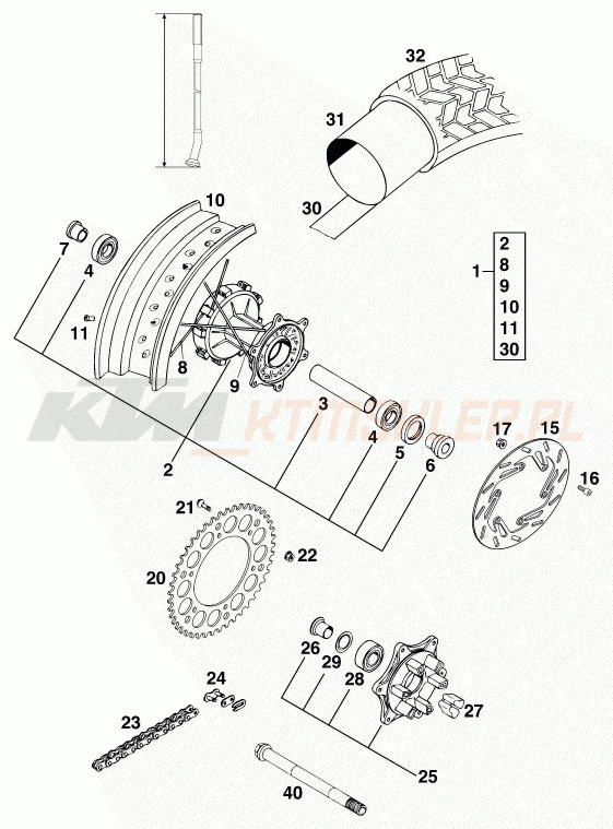 Schemat "koło tył" do KTM 400 DUKE/ 20kW