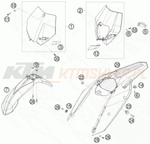 Schemat "czasza, błotniki" do KTM 200 XC-W