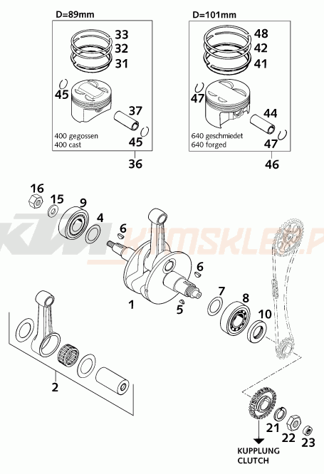 Schemat "wał korbowy, tłok" do KTM 640 LC4-E S.MOTO PRESTIGE