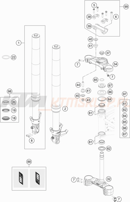 Schemat "przód amortyzatory, półki zawieszenia" do KTM 690 Duke