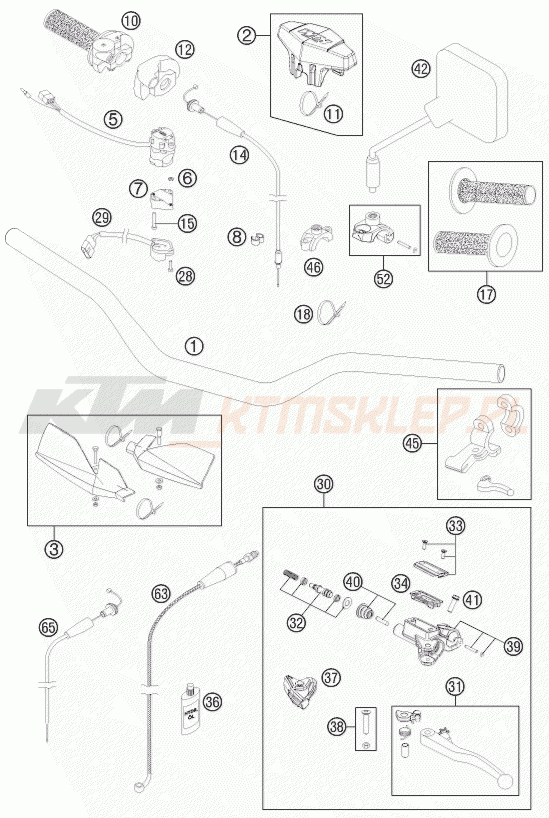 Schemat "kierownica i osprzęt" do KTM 125 EXC FACTORY EDIT.