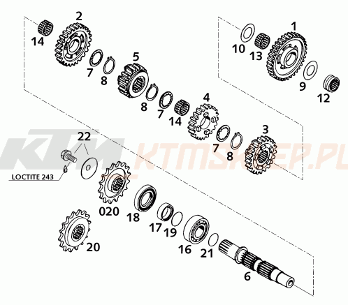 Schemat "skrzynia biegów - wałek zdawczy" do KTM 620 SC SUPER-MOTO