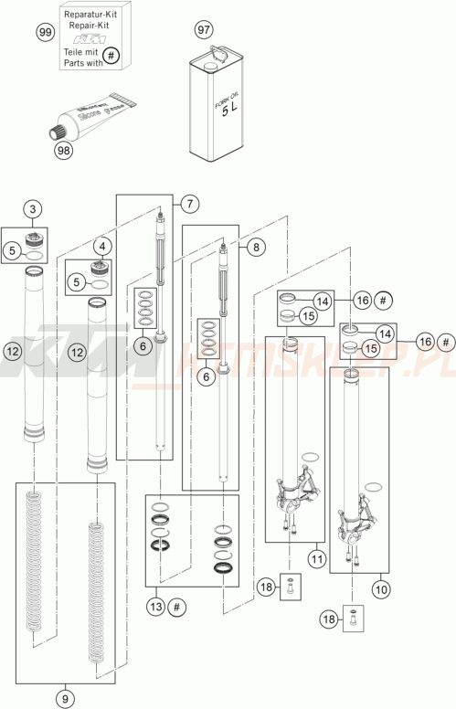Schemat "przód amortyzatory spis części" do KTM 1190 ADVENTURE R ABS