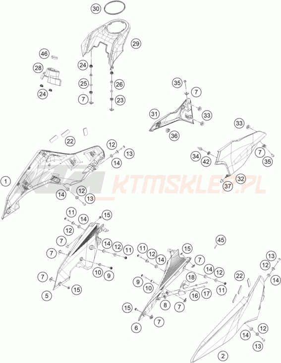 Schemat "elementy nadwozia" do KTM 125 DUKE, blue