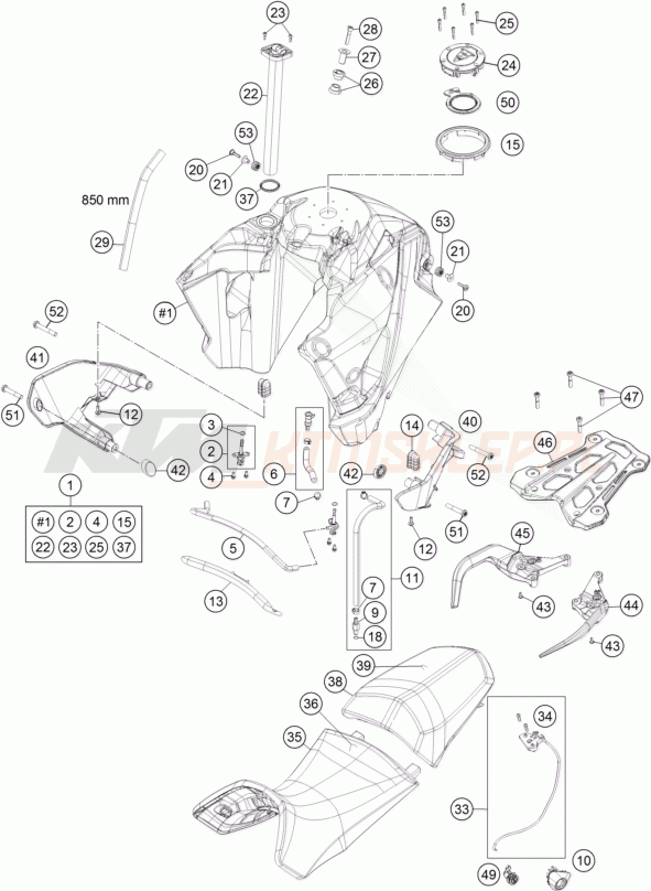 Schemat "zbiornik paliwa, siedzenie, pokrowiec" do KTM 1190 ADVENTURE ABS