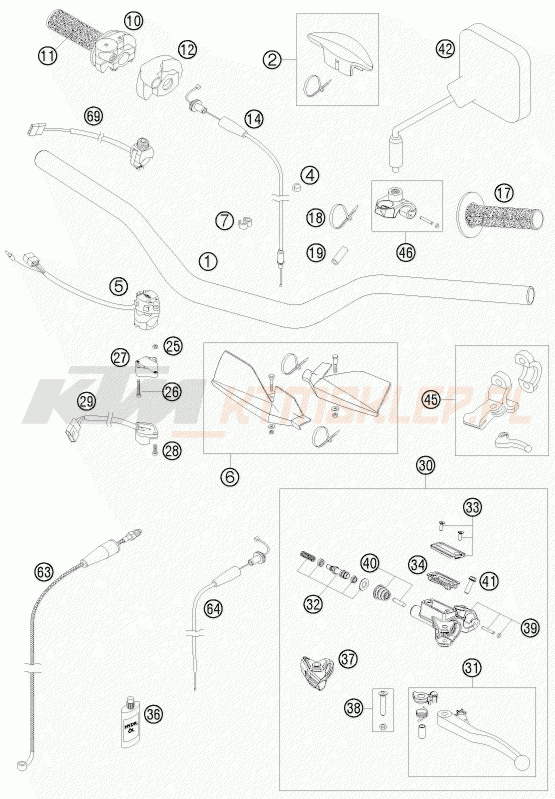 Schemat "kierownica i osprzęt" do KTM 125 EXC SIX-DAYS