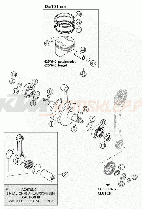 Schemat "wał korbowy, tłok" do KTM 640 DUKE II