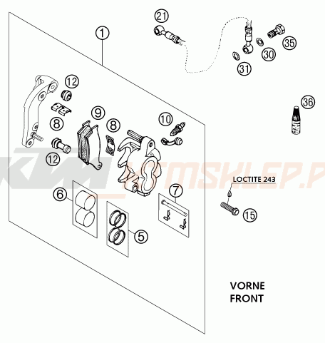 Schemat "zacisk hamulcowy + tarcza przód" do KTM 525 EXC RACING