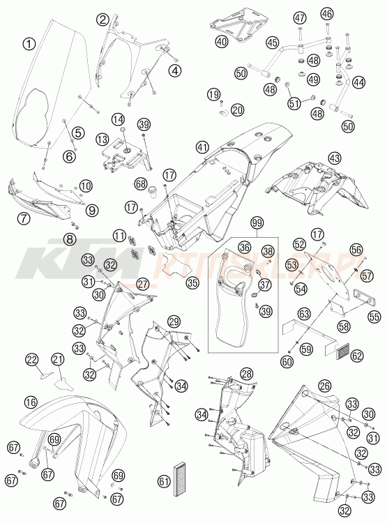 Schemat "czasza, błotniki" do KTM 990 ADVENTURE R