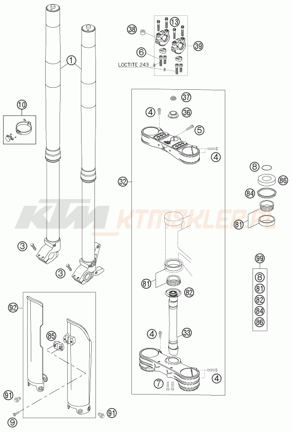 Schemat "przód amortyzatory, półki zawieszenia" do KTM 450 SXS