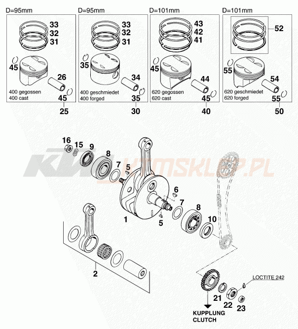 Schemat "wał korbowy, tłok" do KTM 620 SUPER-COMP 4T