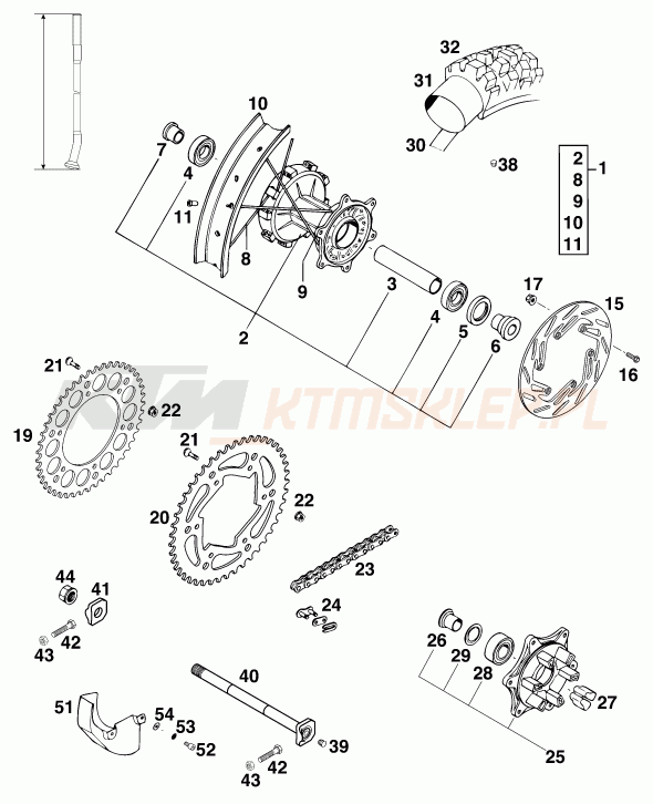 Schemat "koło tył" do KTM 620 EGS-E 37KW 11LT