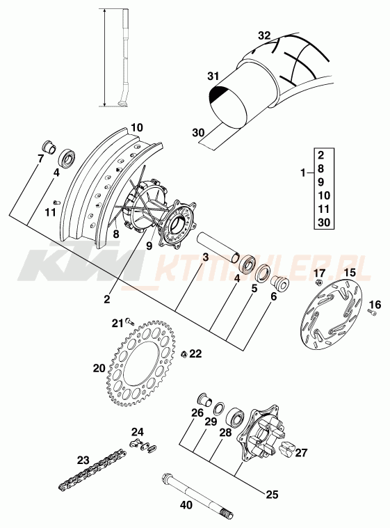 Schemat "koło tył" do KTM 620 DUKE-E 37KW